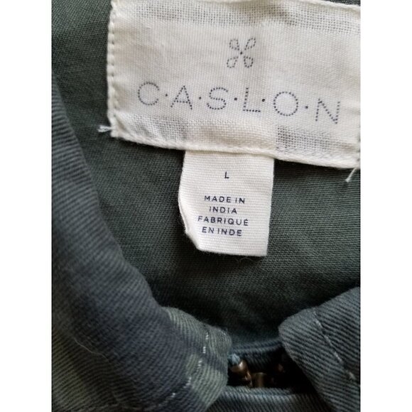 Caslon Olive British Camo Utility Jacket w/ Silver Embroidery Womens Size (L) - Picture 12 of 13